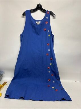 Women’s XL mandal Bay blue embroidered vintage Teacher dress ladybugs flowers